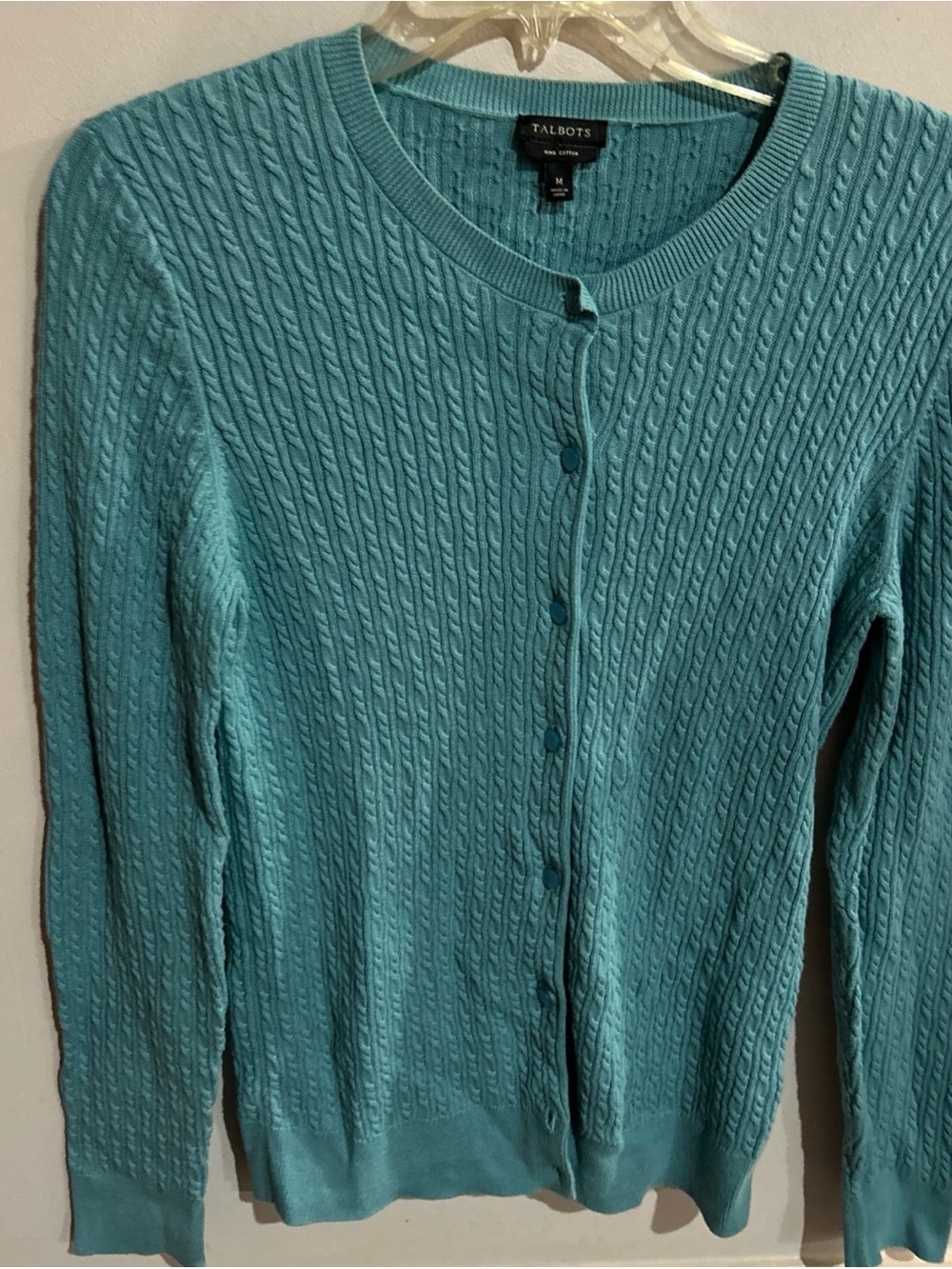 Talbots Turquoise Cable-Knit Button Cardigan